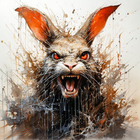 Rabbit with evil red eyes and grin watercolor, generation aiの素材