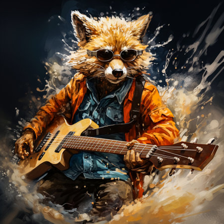 Fox with glasses playing watercolor guitarの素材