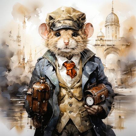 A watercolor portrait of a sharp-dressed mouse exudes business elegance and charm. High quality illustrationの素材