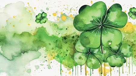 Embrace the luck of the Irish with a watercolor masterpiece featuring the iconic clover, symbolizing good fortune on St. Patricks Dayの素材