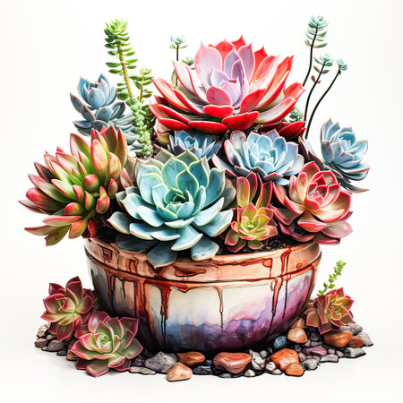 Succulent symphony in watercolor a potted oasis of vibrant hues, capturing the beauty and resilience of these desert gems with artistic graceの素材