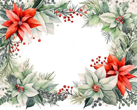 Festive watercolor wreath with text space a vibrant Christmas embrace, perfect for sending warm holiday wishes and seasonal greetingsの素材