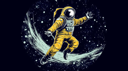 Amidst unexplored wonders, an astronaut moves in rhythmic grace on an alien surface a dance that harmonizes with the enigmatic beauty of an unknown realmの素材