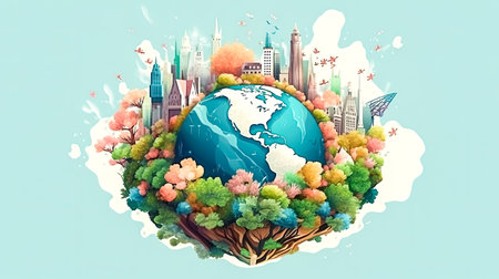 Earth, a lush oasis, A celebration of greenery and trees, a vibrant tapestry of nature conservation a visual embrace for Earth Day festivitiesの素材