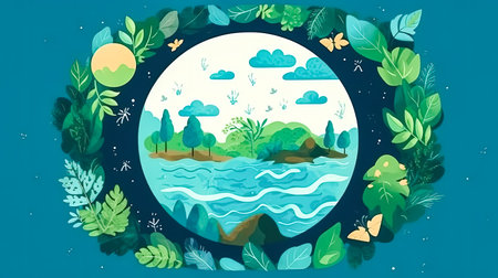 Earth Day joy, Our planet draped in green, a festive celebration of nature conservation a global tribute to the beauty of our shared homeの素材