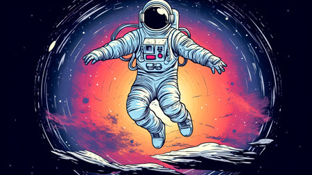 In the solitude of an alien world, an astronaut twirls and leaps in a celestial dance a mesmerizing fusion of interstellar exploration and artistic expressionの素材