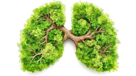 Tree shaped lungs, A powerful symbol merging human breath and nature an illustration capturing the vital connection between us and the oxygen producing beauty of treesの素材