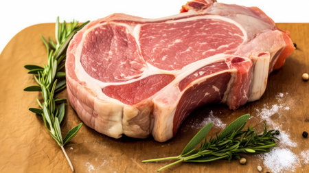 Hearty indulgence, Beef steak with bone, expertly captured on parchment, presented on a white isolated background. A culinary delight in every detail.の素材