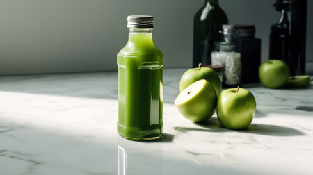 Immunity Boost, Vibrant green smoothie with kiwi, apple, and more fruits in a bottle. A nutritious blend for a healthy diet and fortified immunityの素材