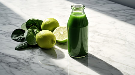 Immunity Boost, Vibrant green smoothie with kiwi, apple, and more fruits in a bottle. A nutritious blend for a healthy diet and fortified immunityの素材