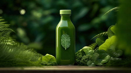 Immunity Boost, Vibrant vegetable green smoothie in a bottle, a nutritious blend promoting health and wellness. Perfect for a diet and healthy lifestyleの素材