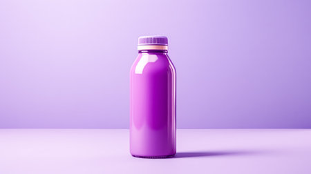 Purple delight, Berry smoothie in a bottle on a lush purple backdrop. A vibrant stock photo capturing the essence of a healthy drink conceptの素材