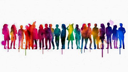 Bright watercolor silhouettes on white captivating and modern illustrationの素材