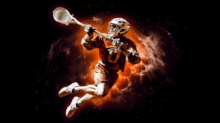 An astronaut playing lacrosse on a beautiful alien planet is a stock illustration that captures the whimsical concept of space exploration and recreation.の素材