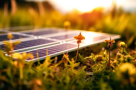 Solar panels on the sky background blue solar panels in a solar power plant. Alternative source of electricity, illustrating a solar farm concept.の素材
