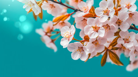 A breathtaking ode to springs arrival delicate white apricot flowers adorn branches, creating a beautiful and enchanting background for your creative projects.の素材