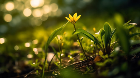 Glistening meadow flowers adorned with raindrops capture the essence of a refreshing summer day, offering a serene and captivating natural scene.の素材
