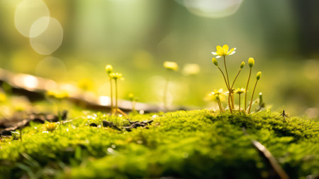 Glistening meadow flowers adorned with raindrops capture the essence of a refreshing summer day, offering a serene and captivating natural scene.の素材