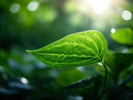 The vibrant green leaves in the summer garden create a natural backdrop, ideal for spring themed backgrounds, cover pages, and ecological or greenery wallpaper designs.の素材