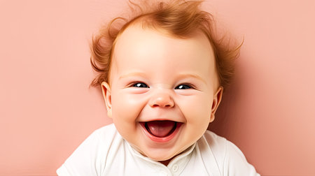 Experience heartwarming joy as a cute baby shares a radiant smile. The pure and innocent expression captures the essence of happiness and charm.の素材