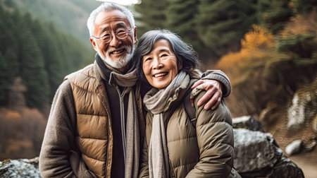 Capture the sweet moment as a cute Asian couple smiles while making a wish, set against the backdrop of nature. Their joy reflects love and shared dreams.の素材