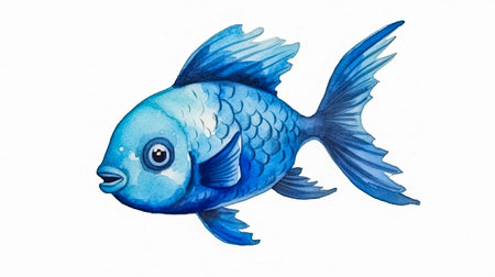 A captivating blue watercolor illustration of a fish, perfect for aquatic themed designs, educational materials, and artistic projects.の素材
