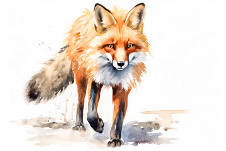 Vibrant and charming watercolor rendition of a fox, perfect for adding a touch of wildlife beauty to any artistic or decorative project.の素材