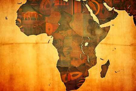 Celebrate World Africa Day with an illustration featuring the iconic map of Africa, symbolizing unity, heritage, and progress. Perfect for commemorating the occasion.の素材