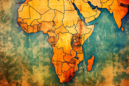 Celebrate World Africa Day with an illustration featuring the iconic map of Africa, symbolizing unity, heritage, and progress. Perfect for commemorating the occasion.の素材