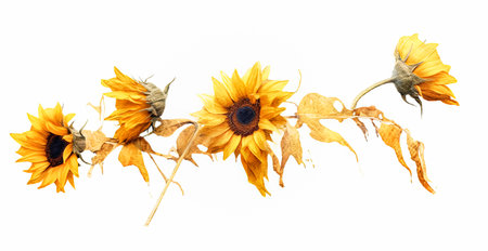 Watercolor sunflower clipart illustration. Yellow flowers ideal for rustic wedding themes, Thanksgiving decor, fabrics, greeting cards. Isolated on white background.の素材