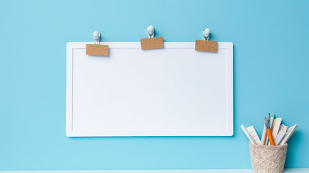 A comfortable workplace featuring a mood board set against a light wall, providing an inspiring setting for creative endeavors and productivity.の素材