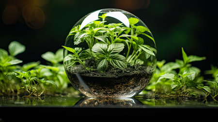 Elevate your space with beautiful indoor plants showcased in a sleek glass bowl, adding a touch of greenery and elegance to any room.の素材