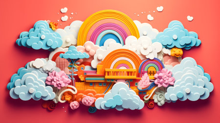 Explore the beauty of nature with intricate cutting paper 3D mountains, capturing the essence of serene landscapes in a unique artistic form.の素材