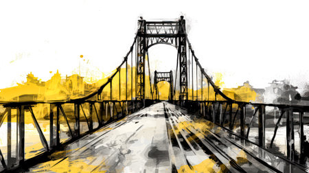 A captivating watercolor sketch of a bridge with yellow gray lines, portraying architectural beauty and structural elegance in artistic detail.の素材
