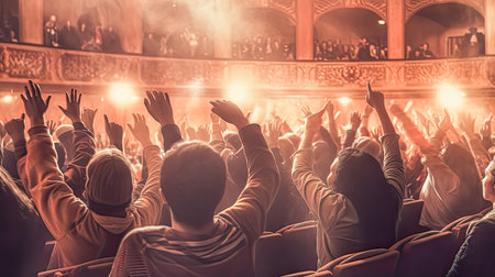 Feel the energy as people at the concert raise their hands and dance to the rhythm.の素材