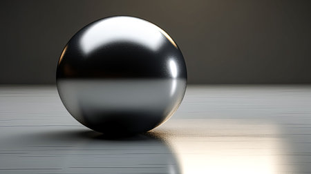 A silver ball is sitting on a rocky surface. The ball is shiny and reflective, and it is a small, round object. The rocky surface adds a sense of ruggedness and roughness to the sceneの素材