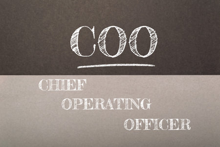 A chalkboard with the word CEO written in white and the words Chief Operating Officer written in...