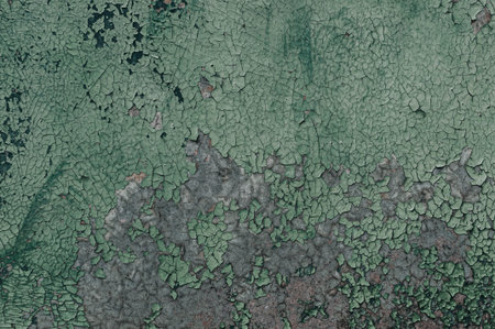 The wall is covered in green paint and has a lot of cracks and holes. The paint is peeling off and...