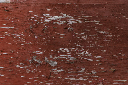 The image is of a wooden surface with a lot of white paint peeling off. The surface has a rustic and aged appearance, giving it a sense of history and characterの写真素材
