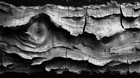 The image is of a piece of wood with a black and orange pattern. The wood appears to be charred and has a rough texture. The contrast between the black and orange colors creates a dramaticの素材