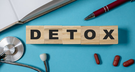 Wooden block with the word detox written on itの写真素材