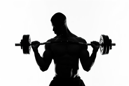 Man is lifting a weight in a gym. Concept of strength and determinationの素材