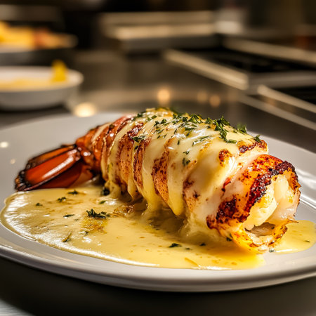 Plate of food with a large piece of meat on it. The meat is covered in a creamy sauce and has a lot of seasoning on it. The plate is white and the food is on a white plateの素材