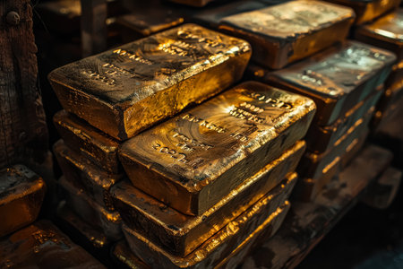 Stack of gold bars with the letters "sd" on them. The bars are piled on top of each otherの素材