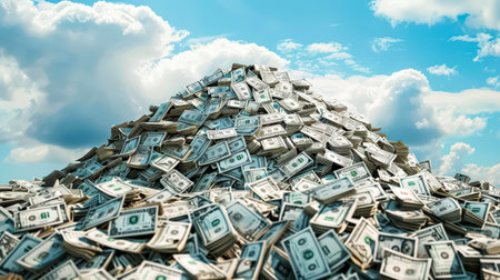 Pile of money is stacked on top of each other. Concept of wealth and abundanceの素材