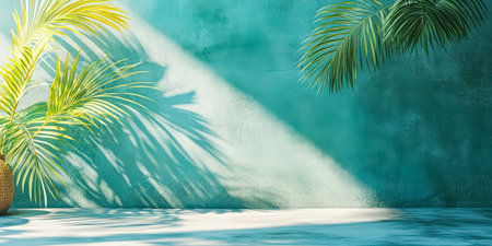 Wall with a palm tree and a shadow on itの素材