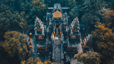 Beautiful, ornate building with a lot of trees in the backgroundの素材