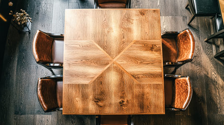 Wooden table with four brown chairs around itの素材