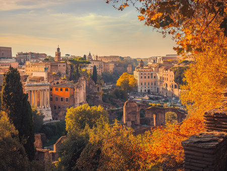 Beautiful autumn day in Rome with a view of the cityの素材
