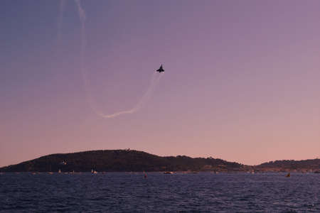 Rafale during an airshow at sunsetの写真素材